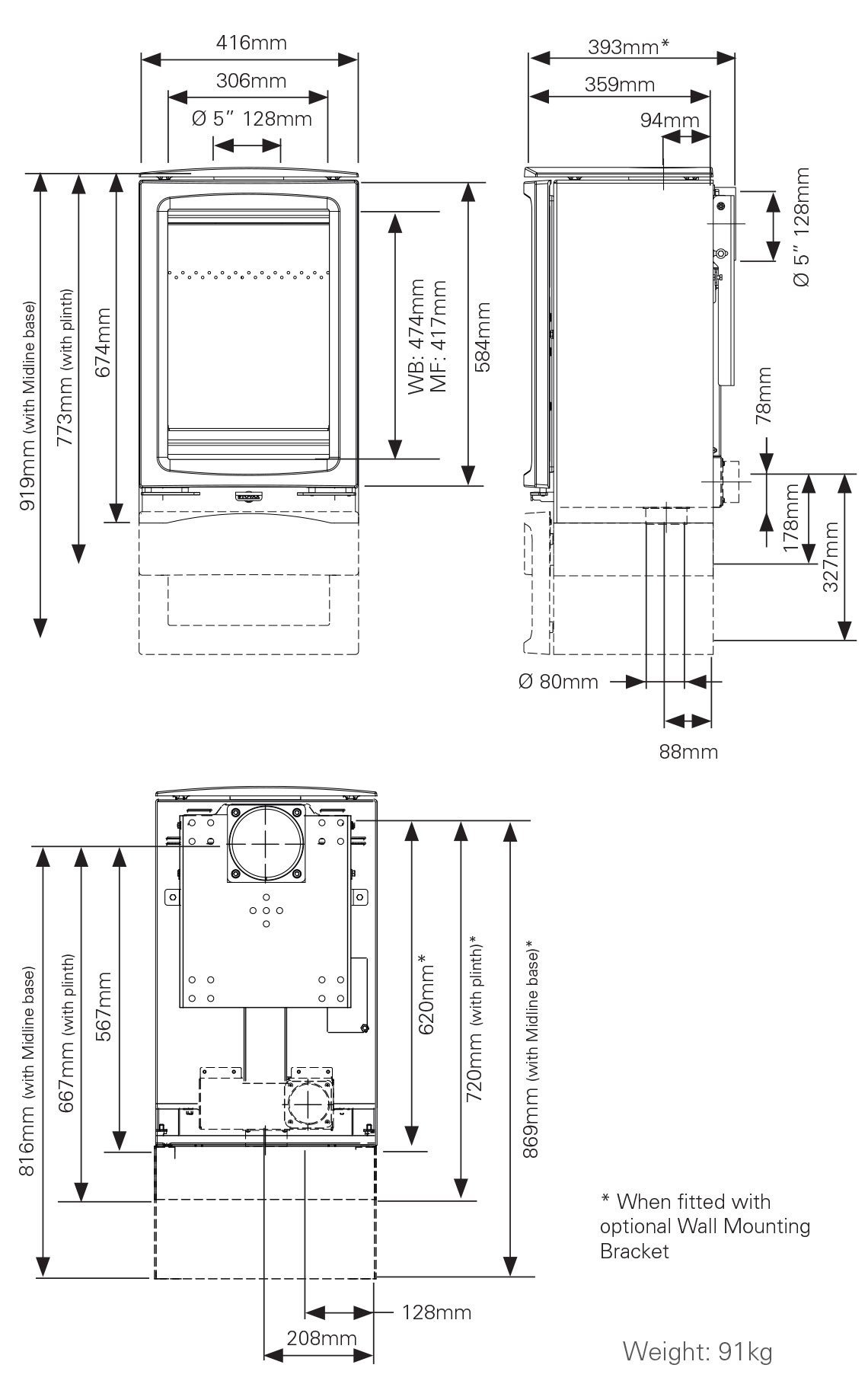 Stovax Vogue Midi T Wall Mounted - Image 3