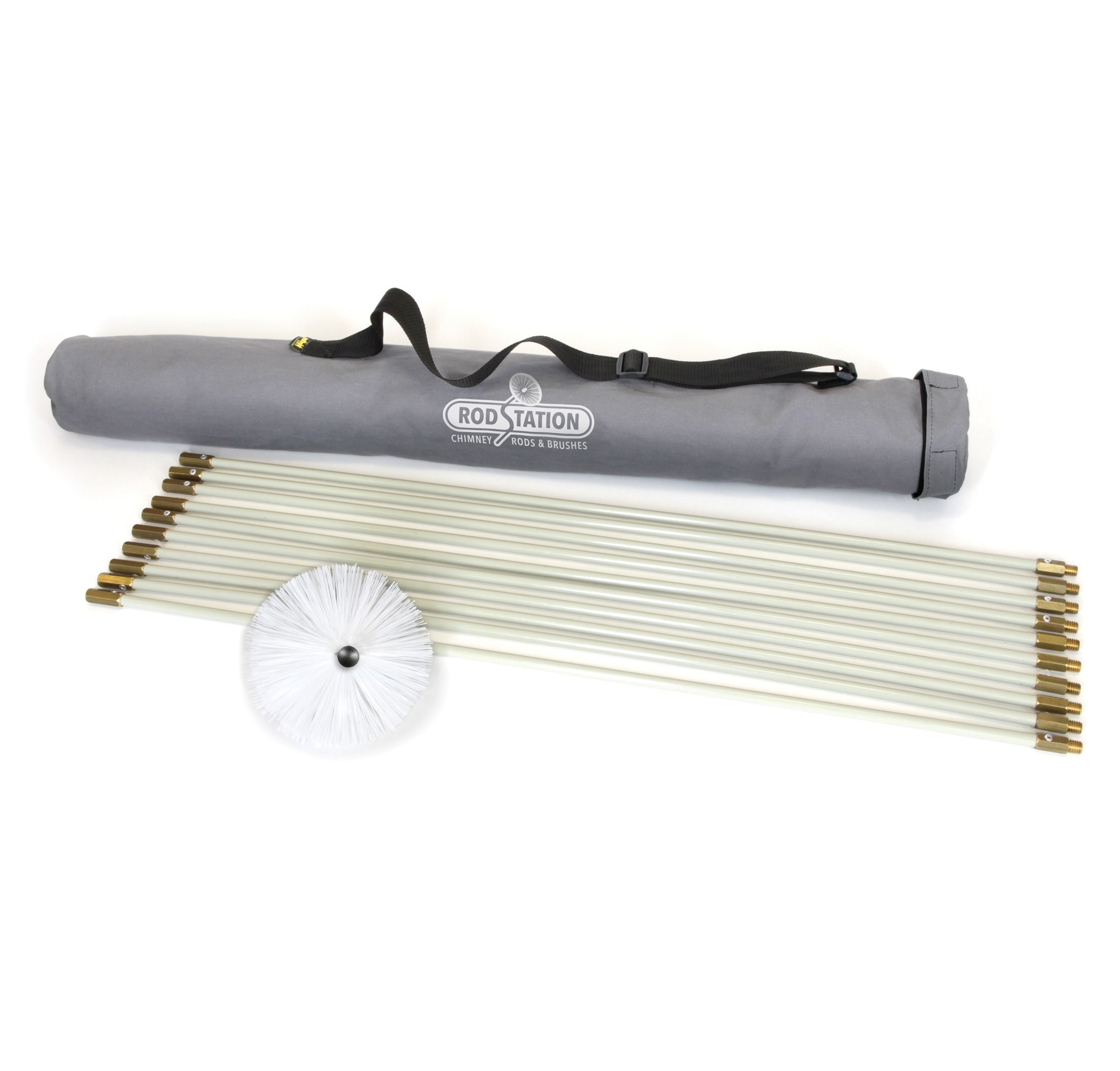 Chimney sweeping kit with chimney rods and brush